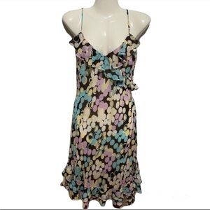𝅺Slip Dress, pretty pastel pattern on black. Small